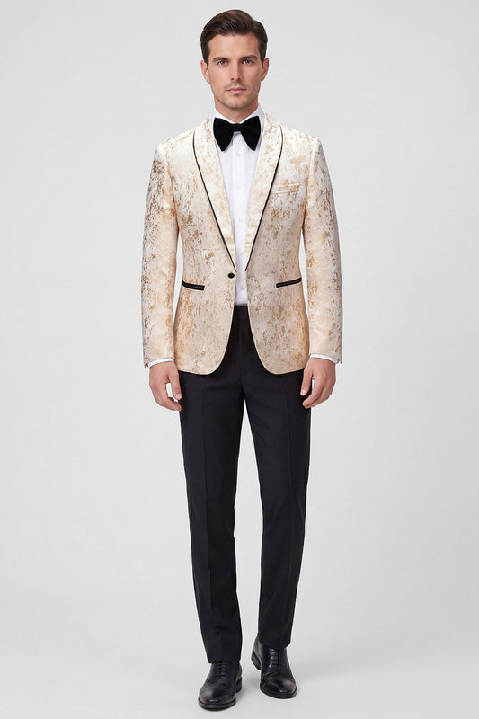 Gold Shawl Lapel 2 Piece One Button Jacquard Men's Prom Suits