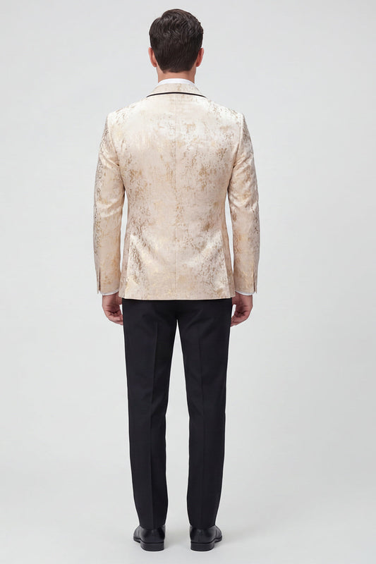 Gold Shawl Lapel 2 Piece One Button Jacquard Men's Prom Suits