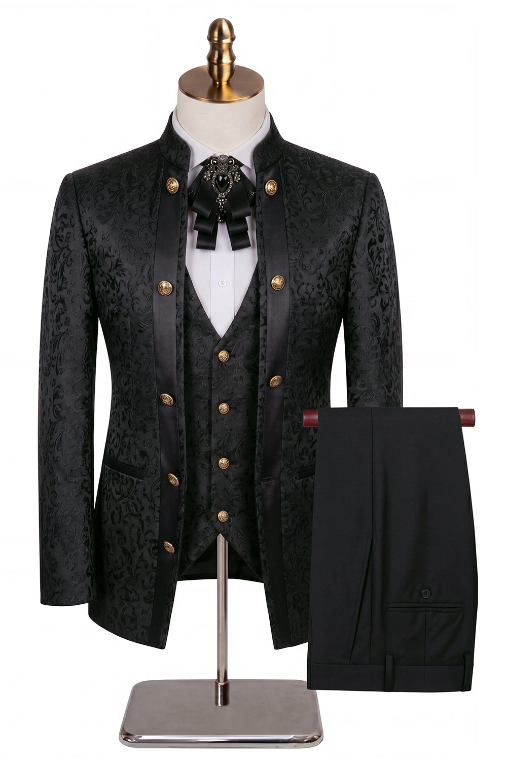 Costumes de bal pour homme en jacquard beige à motif floral, 3 pièces, avec un bouton