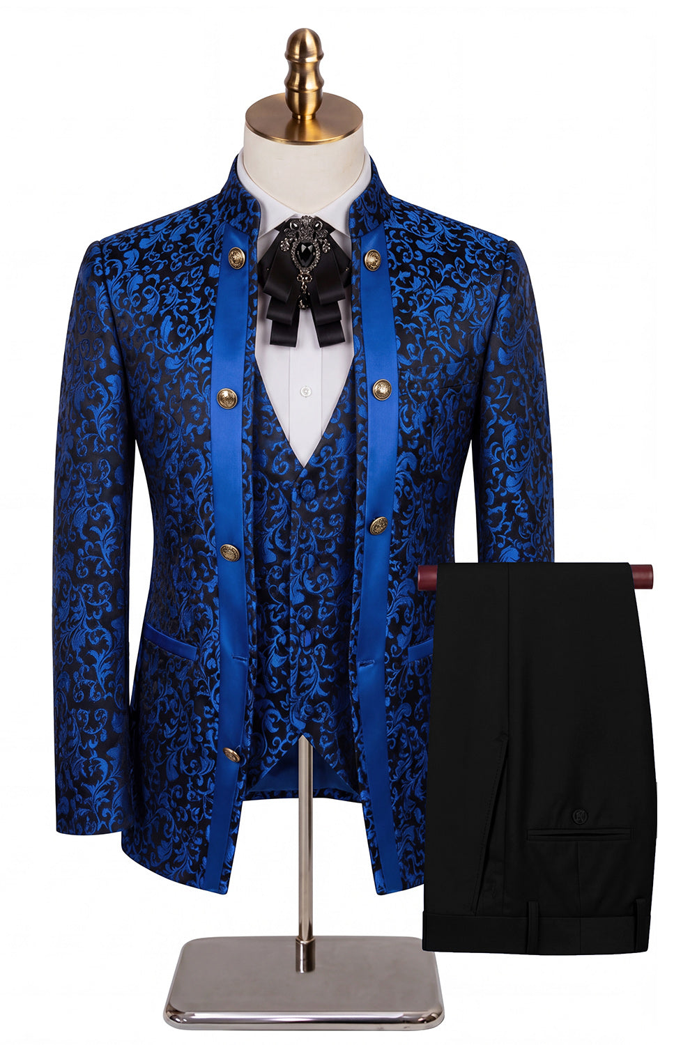 Costumes de bal pour homme en jacquard beige à motif floral, 3 pièces, avec un bouton