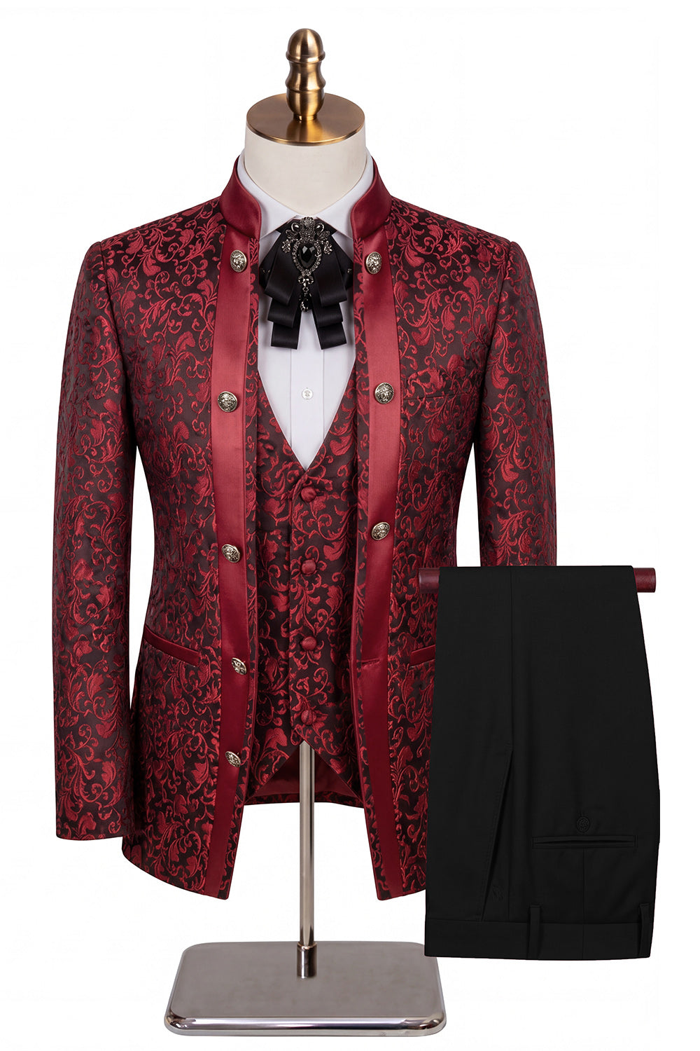 Costumes de bal pour homme en jacquard beige à motif floral, 3 pièces, avec un bouton