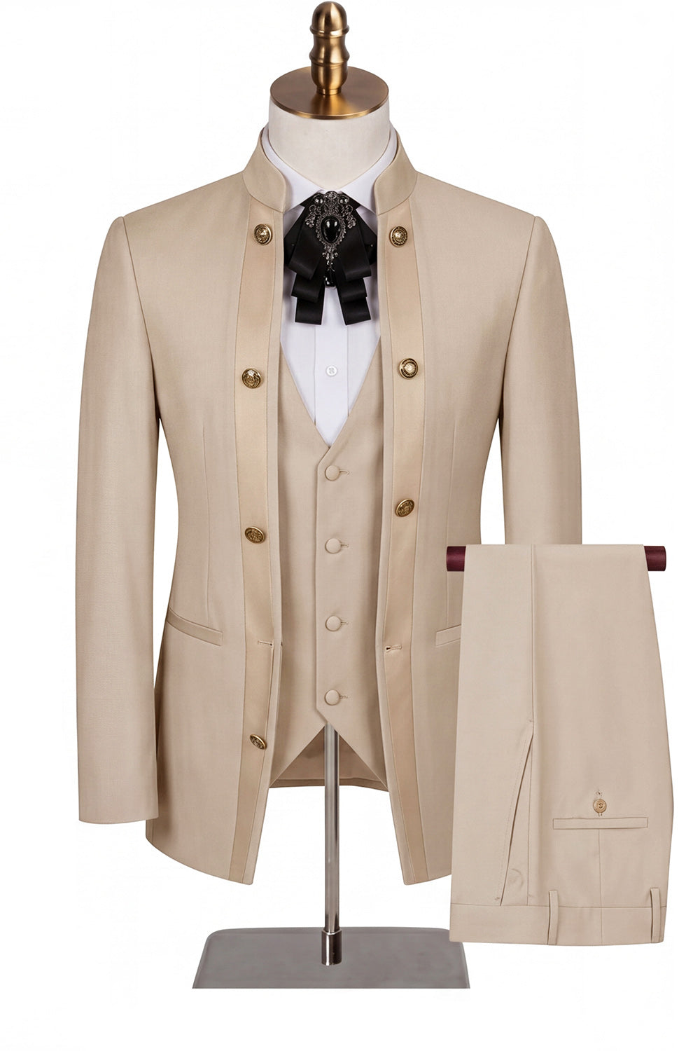 Costumes de bal pour homme en jacquard beige à motif floral, 3 pièces, avec un bouton
