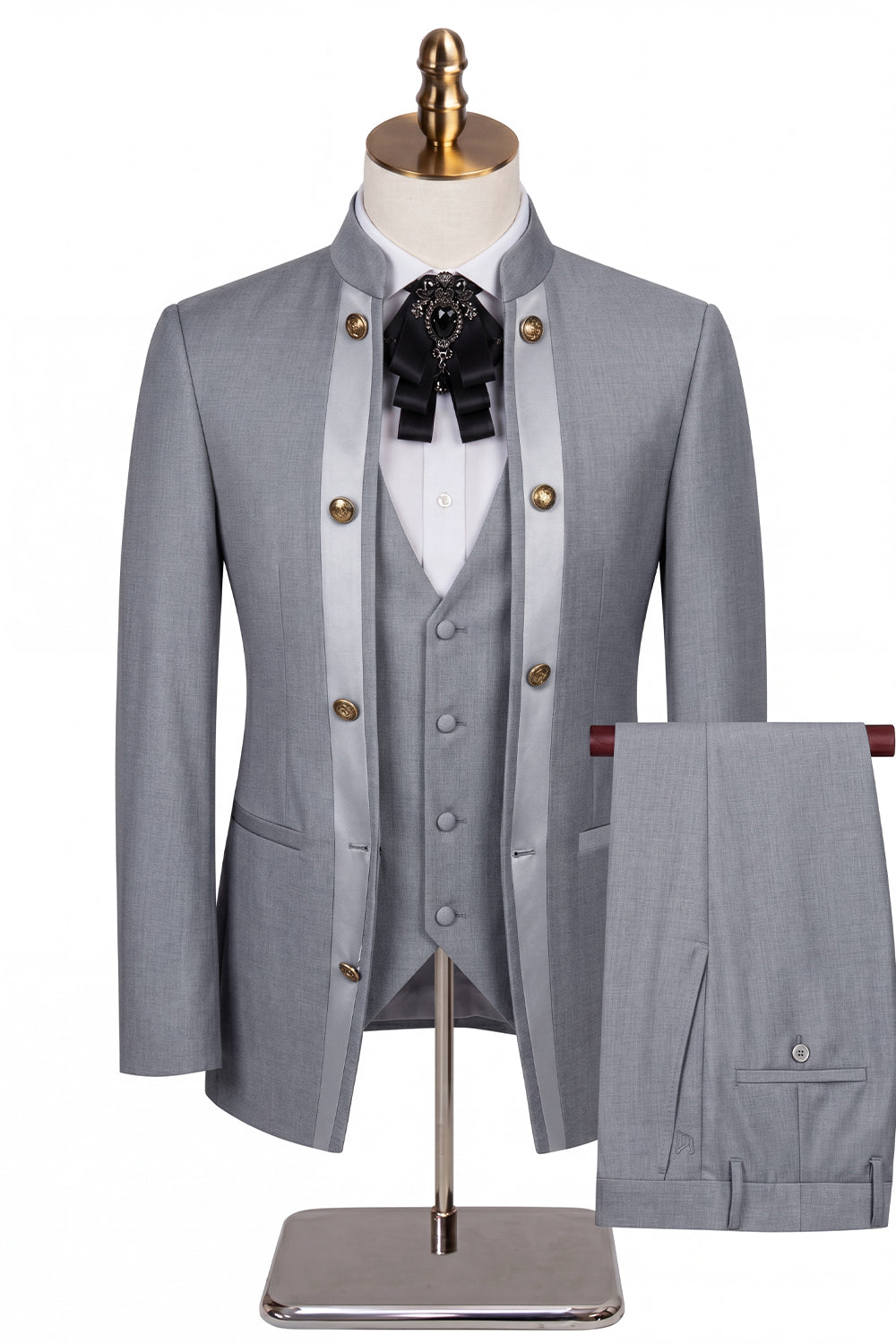 Costumes de bal pour homme en jacquard beige à motif floral, 3 pièces, avec un bouton