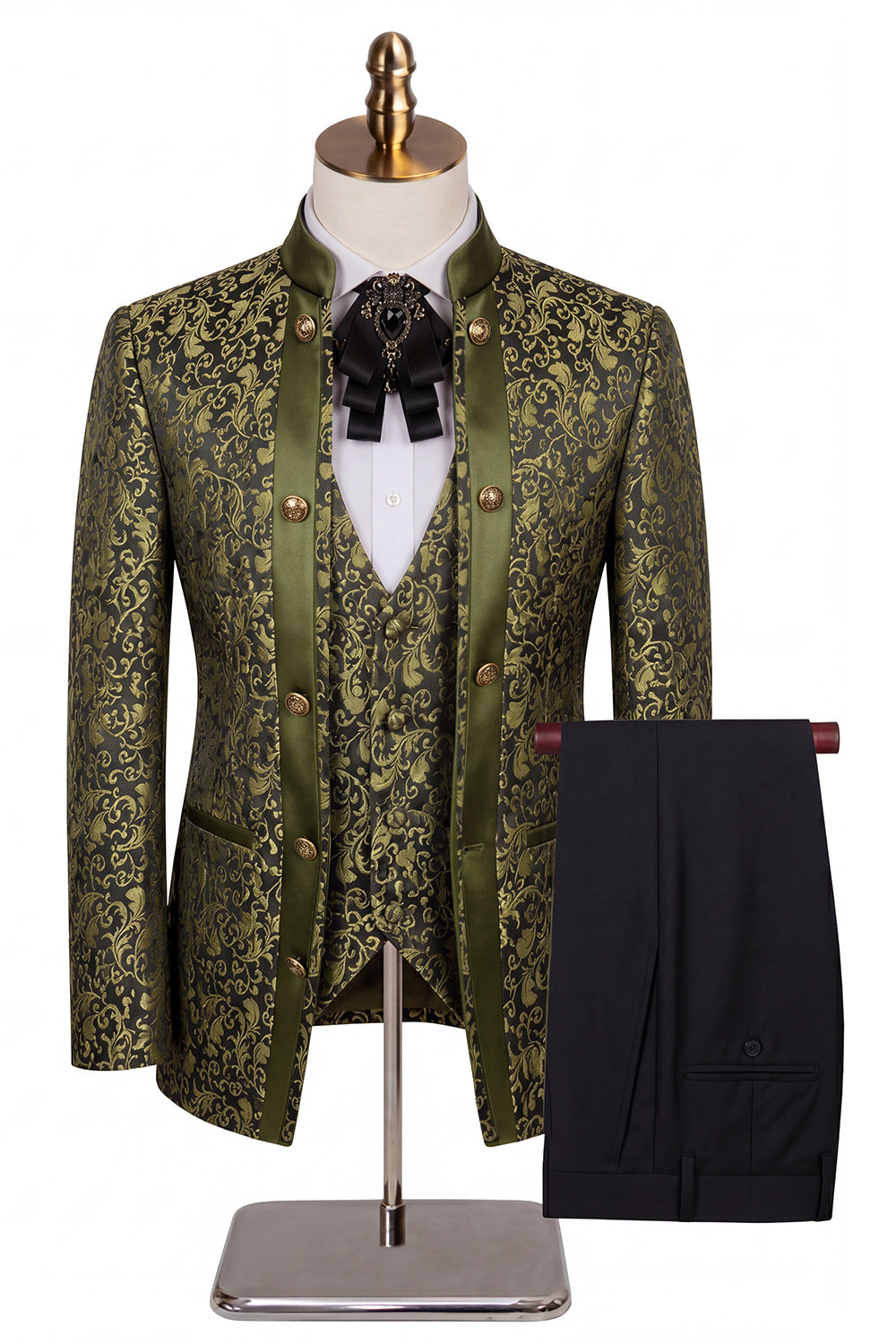 Costumes de bal pour homme en jacquard beige à motif floral, 3 pièces, avec un bouton