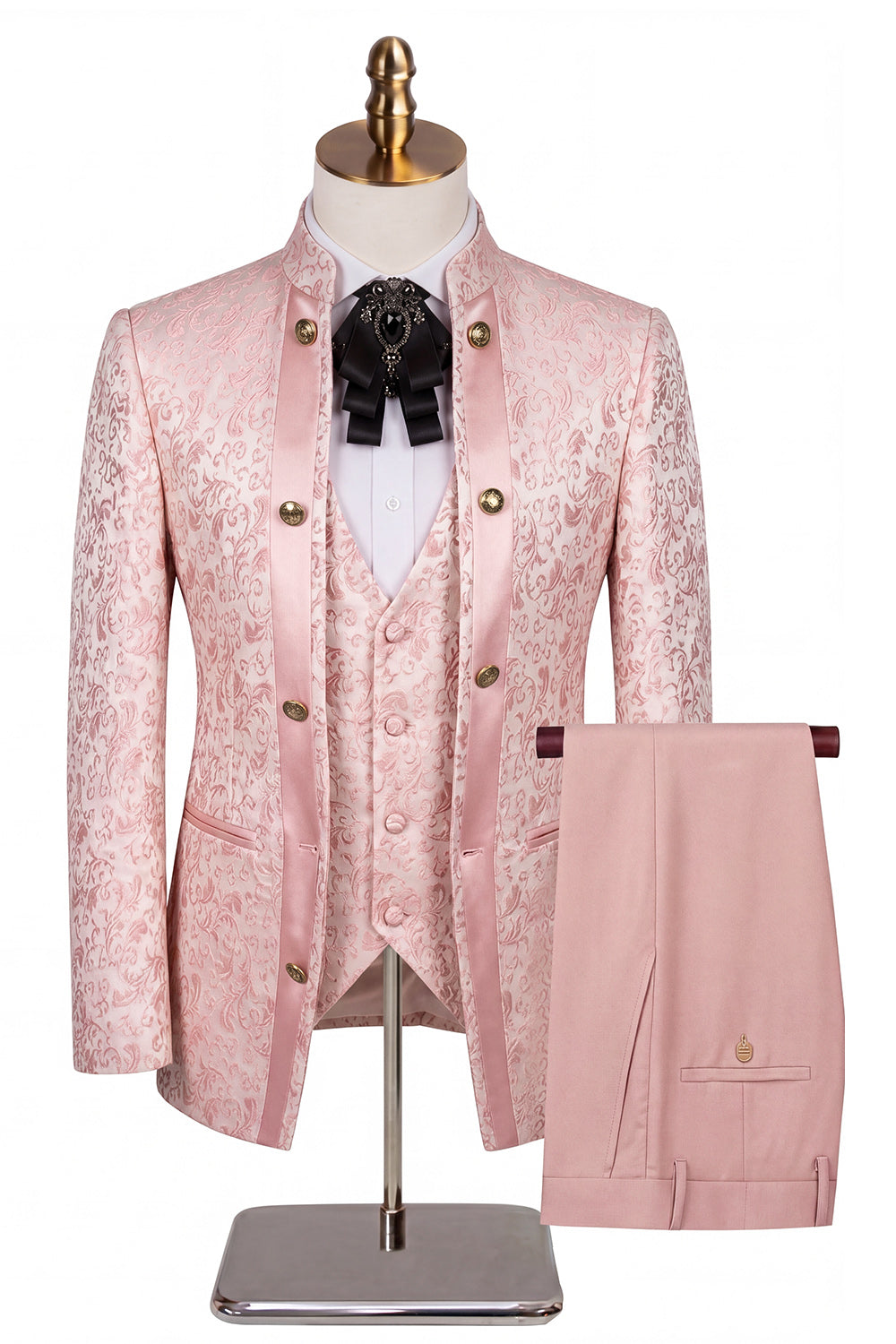 Costumes de bal pour homme en jacquard beige à motif floral, 3 pièces, avec un bouton
