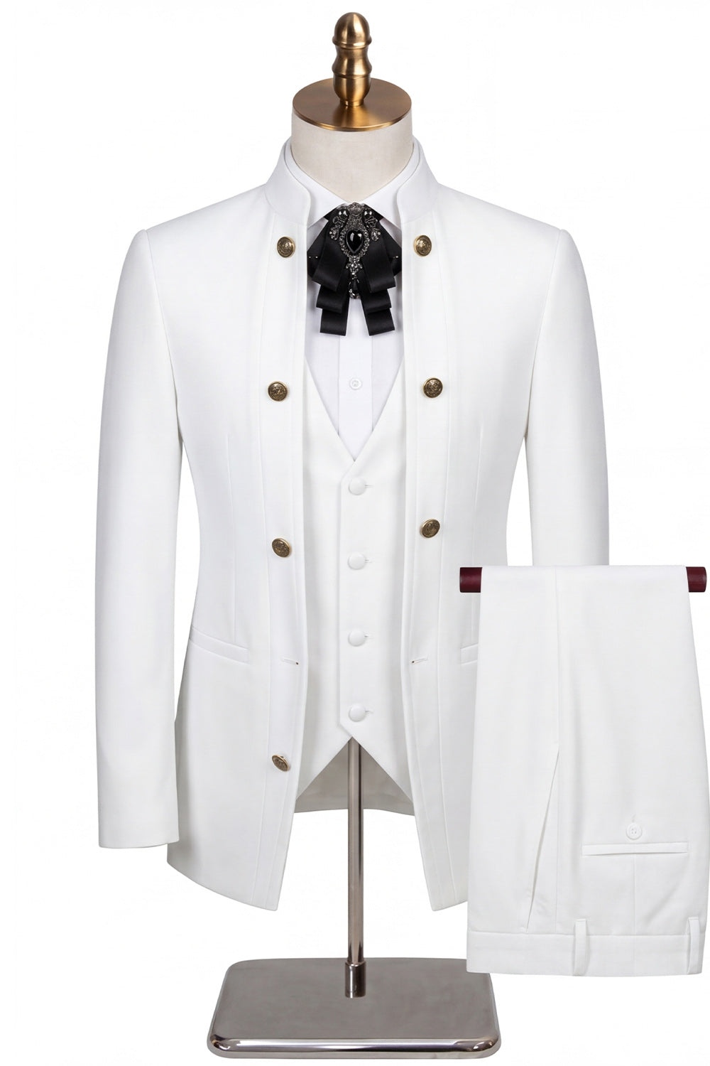 Costumes de bal pour homme en jacquard beige à motif floral, 3 pièces, avec un bouton
