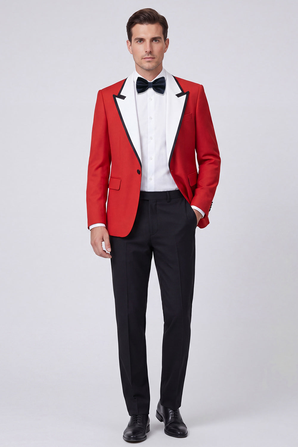 Costume de bal deux pièces pour homme, un bouton, revers pointu rouge