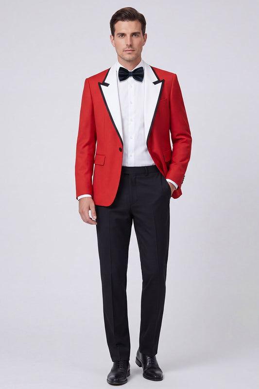 Costume de bal deux pièces pour homme, un bouton, revers pointu rouge