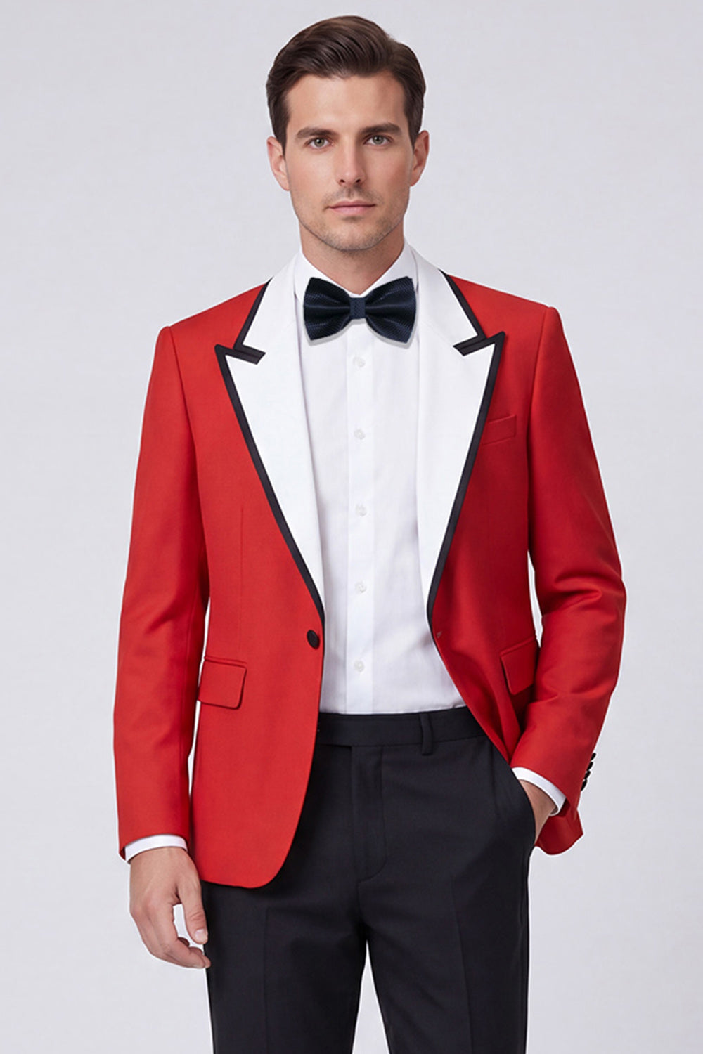 Costume de bal deux pièces pour homme, un bouton, revers pointu rouge
