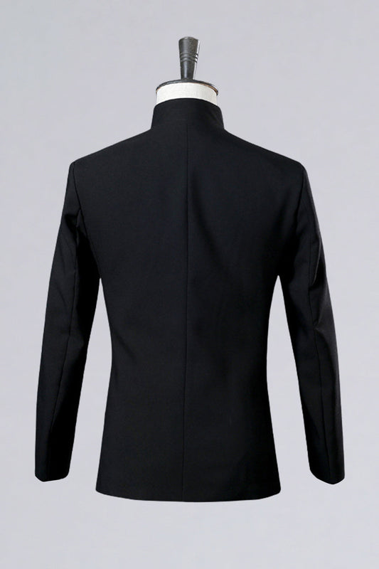 Costume de bal 2 pièces noir à simple boutonnage pour homme avec broderie