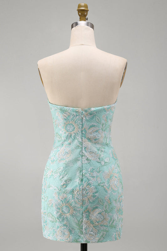 Robe courte de cocktail moulante bustier à sequins vert menthe