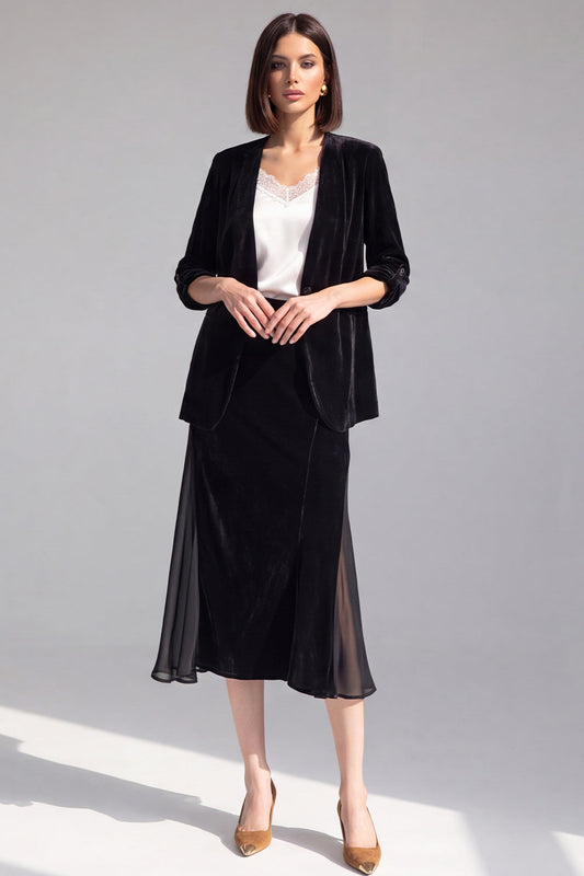 Ensembles deux pièces midi en velours noir pour femmes