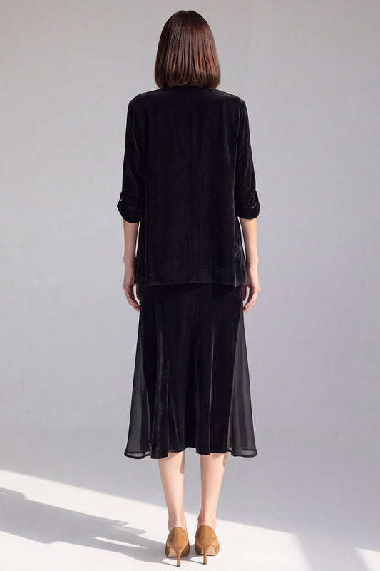 Ensembles deux pièces midi en velours noir pour femmes