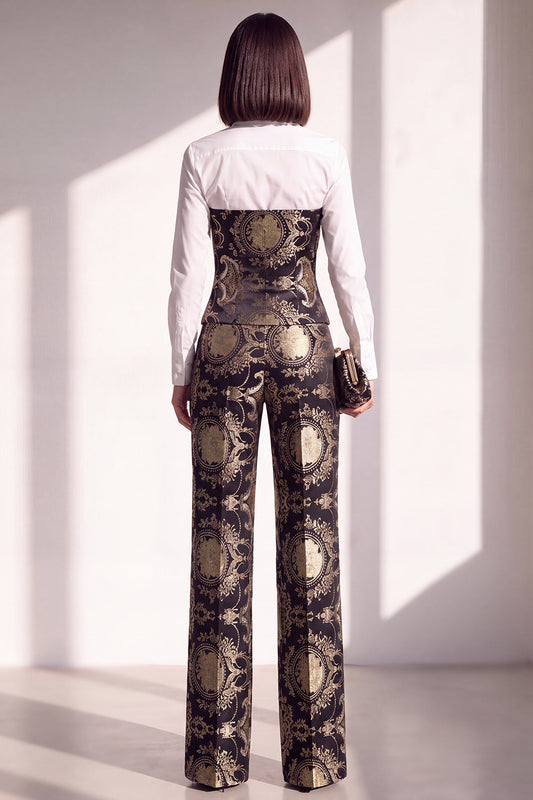Black Golden Corset Printed Pant Suits Women's Suits