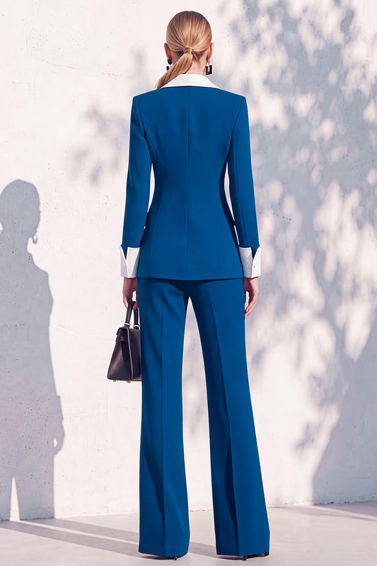 Berlin Blue Pantsuits Two Piece Long Sleeves Covered Button Women Suits
