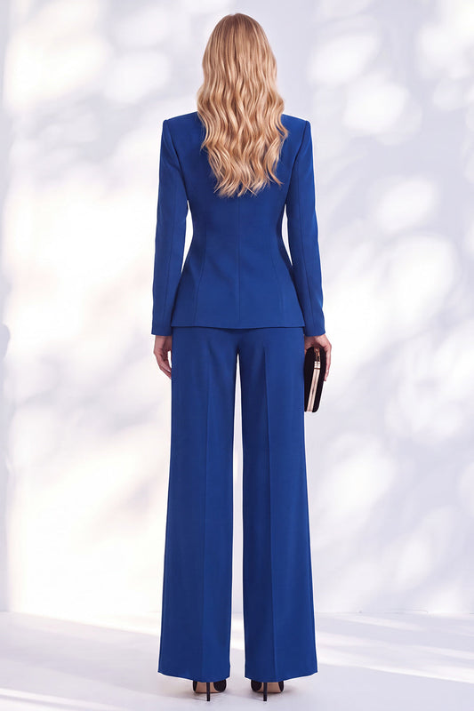 Berlin Blue V-Neck Ruched Long Pantsuits for Women