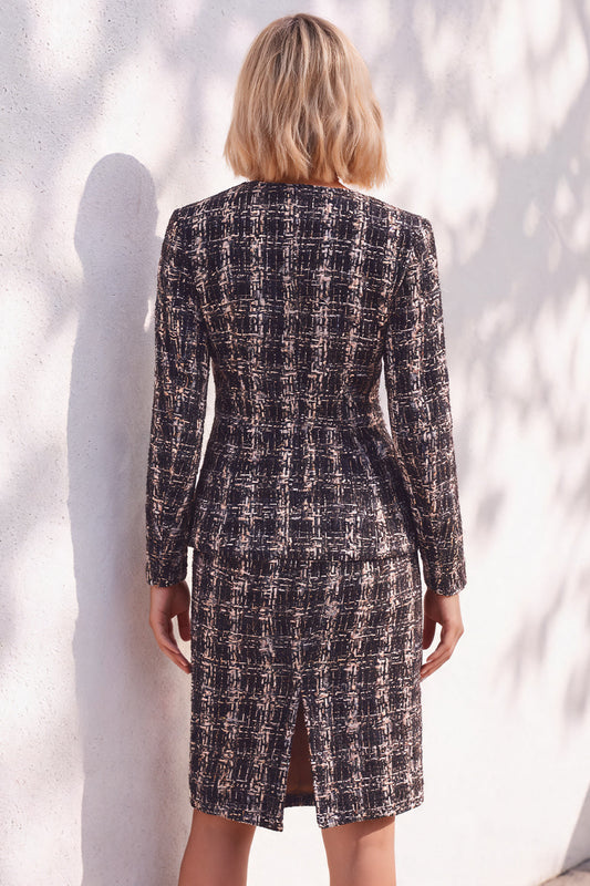Black Fitted Long-Sleeve Knee-Length Women's Suits