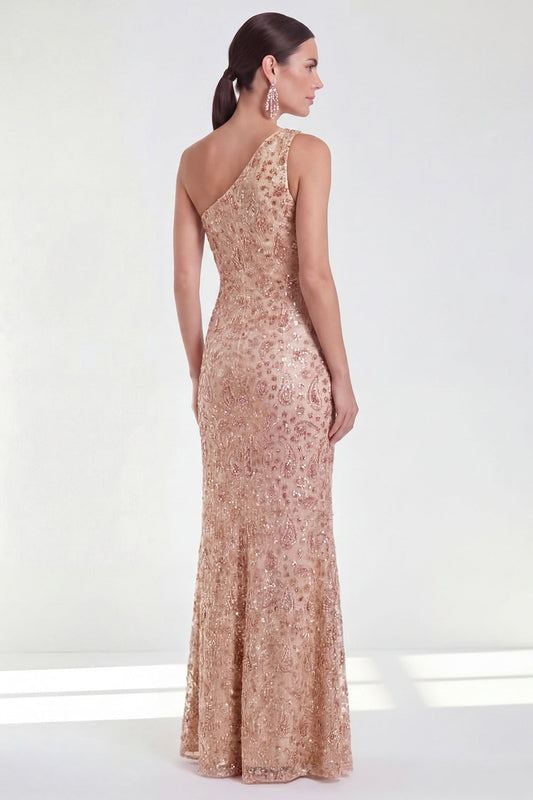 Mermaid Champagne One Shoulder Floral Mother of the Bride Dress with Sequins