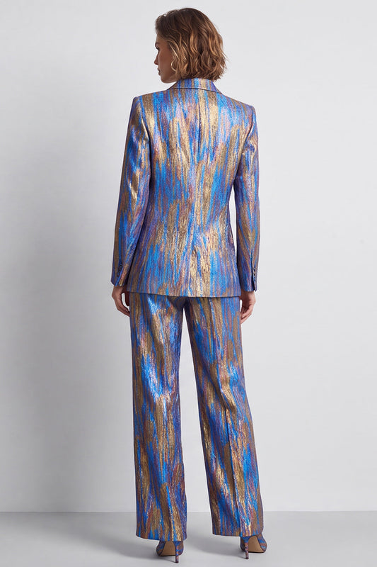 Blue 2-Piece Peak Lapel One-Button Women's Suit