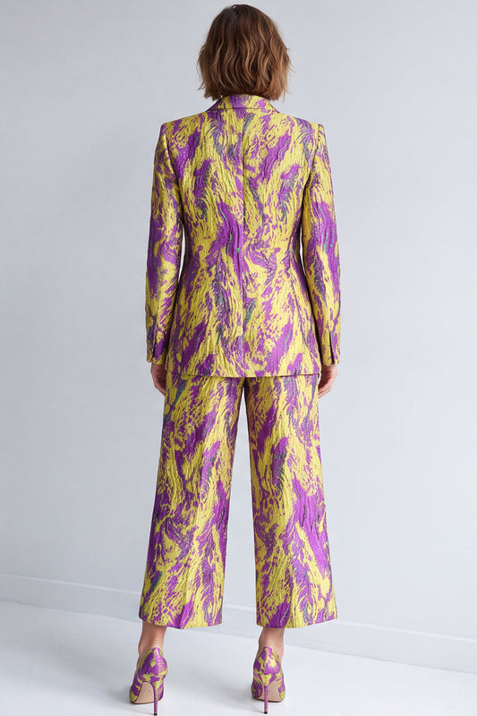Yellow and Purple 2 Piece Peak Lapel One Button Women's Suits
