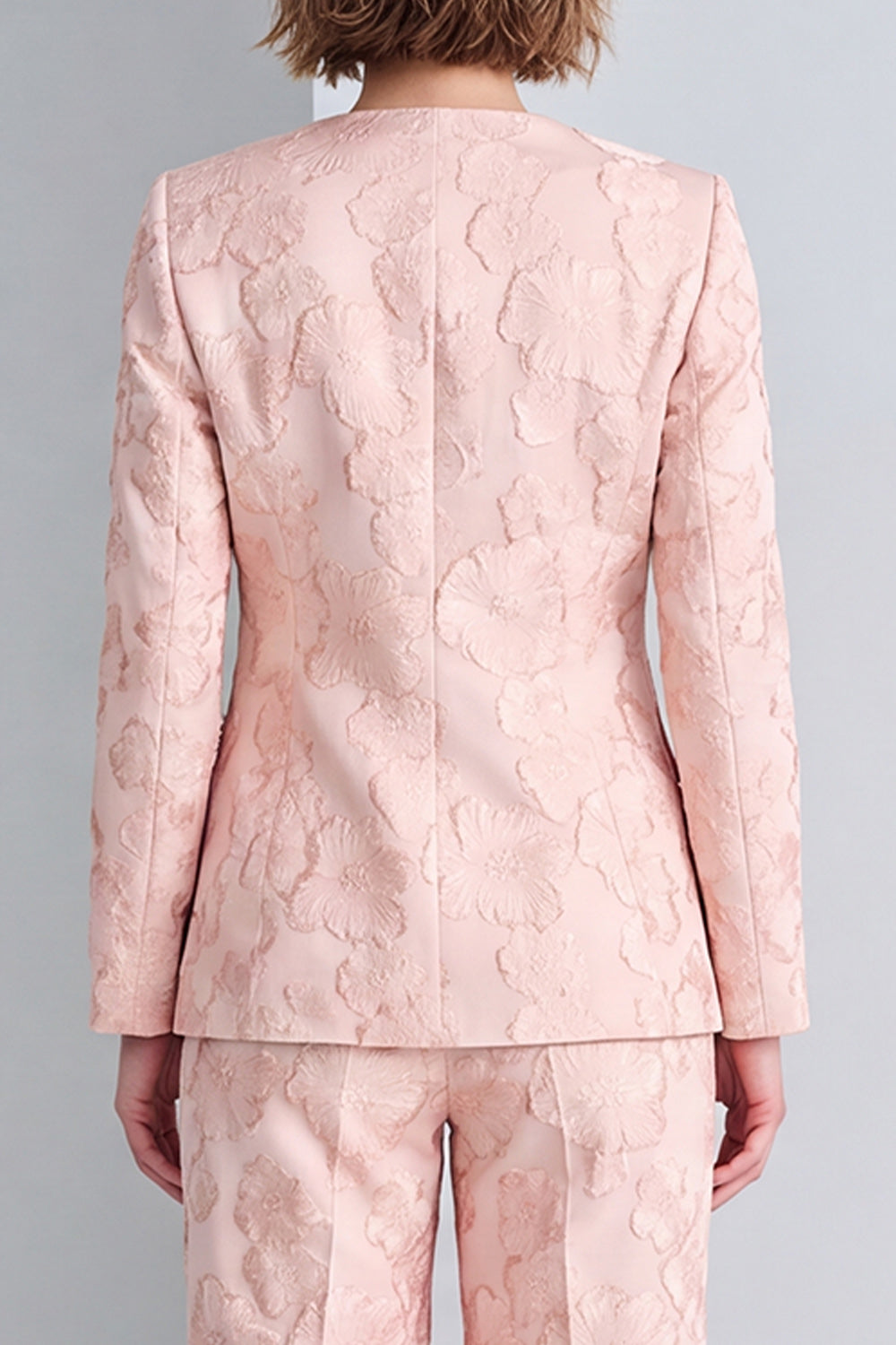 Ensemble deux pièces rose col rond simple boutonnage floral pour le bal avec poches