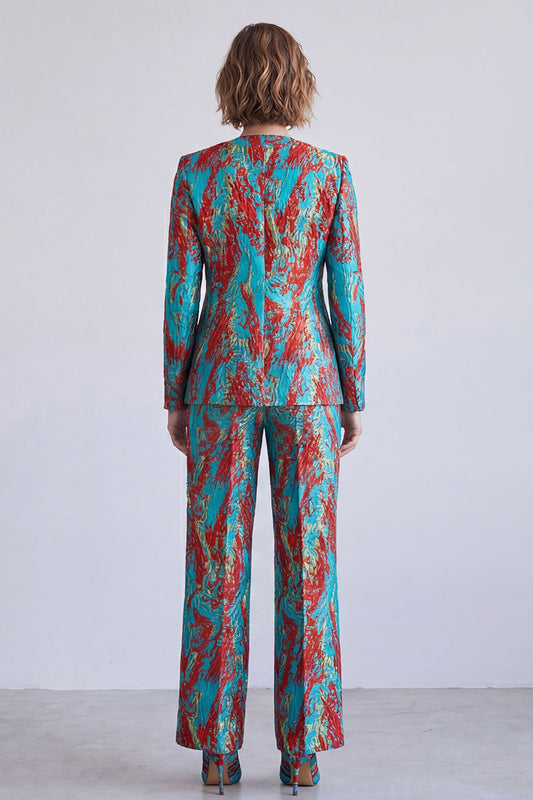 Blue and Red 2-Piece Single-Breasted V-Neck Women's Suits