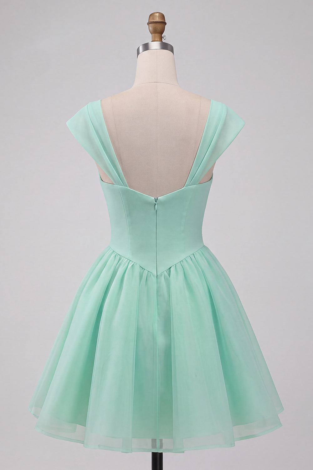 Robe courte de bal de fin d'année vert menthe, coupe trapèze, à boutonnage simple et manches courtes