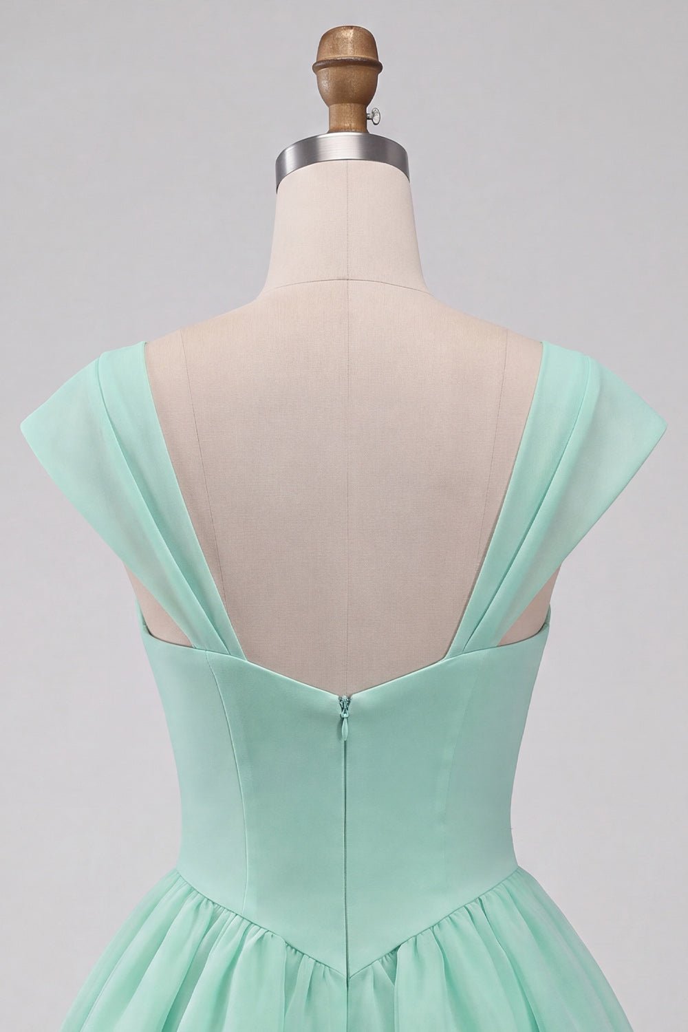 Robe courte de bal de fin d'année vert menthe, coupe trapèze, à boutonnage simple et manches courtes