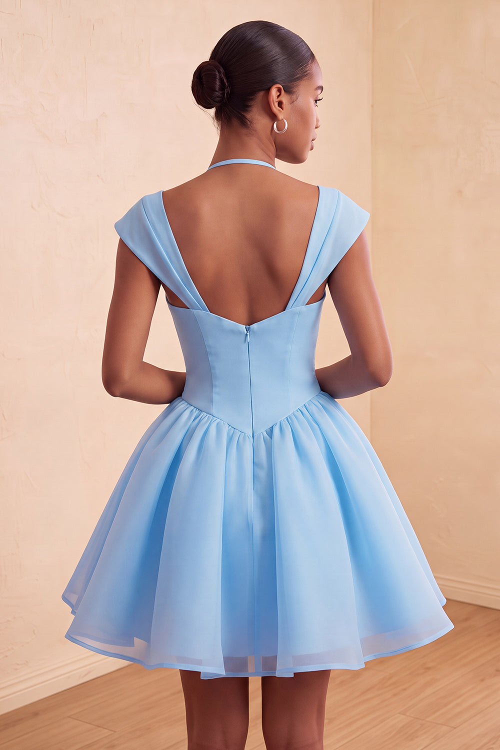 Robe courte de bal de fin d'année vert menthe, coupe trapèze, à boutonnage simple et manches courtes