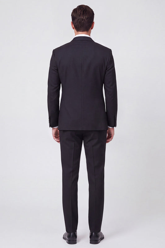 Costume de bal pour homme 3 pièces noir avec revers châle, un bouton et perles