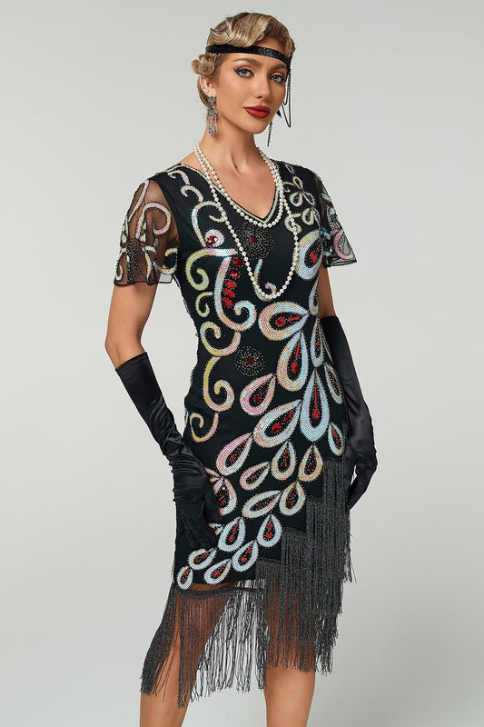 Robe Flapper Vintage à Franges et Paillettes Great Gatsby Années 20