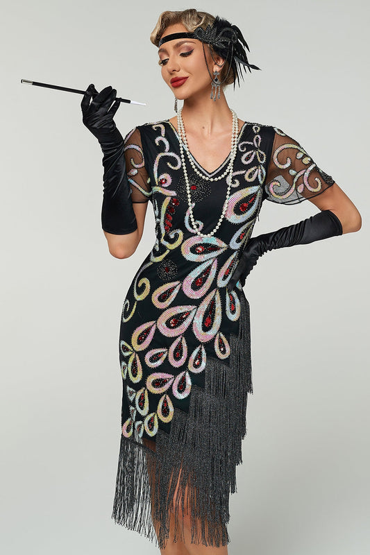 Robe Flapper Vintage à Franges et Paillettes Great Gatsby Années 20