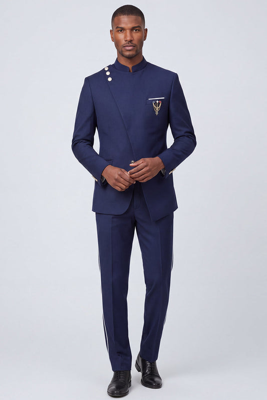 Costumes de bal pour homme bleu marine, 2 pièces, à boutonnage simple