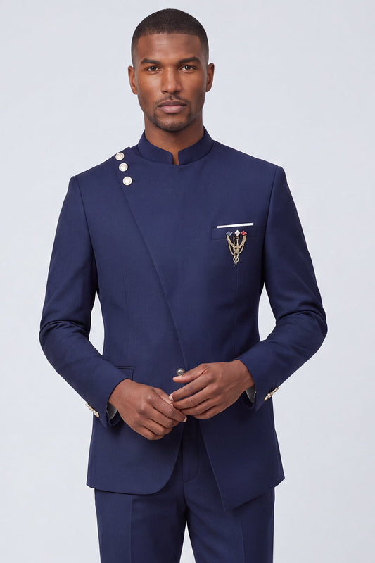 Costumes de bal pour homme bleu marine, 2 pièces, à boutonnage simple