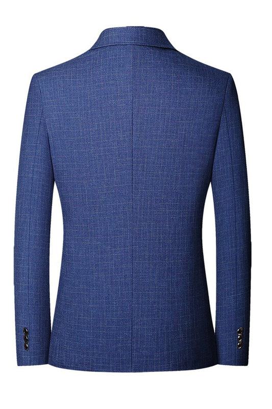 Veste de blazer bleue pour hommes, à simple boutonnage et revers crantés