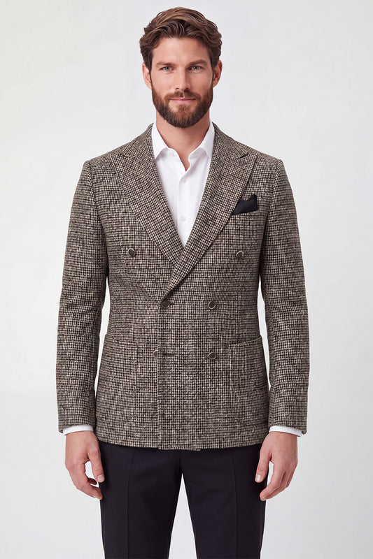 Veste de costume de bal croisé à revers pointus pour homme marron
