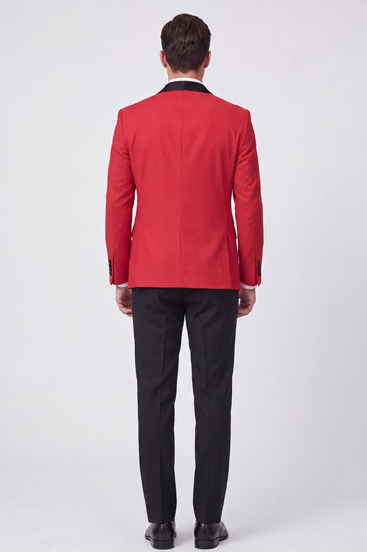 Costume de bal homme 3 pièces rouge à revers châle et un bouton