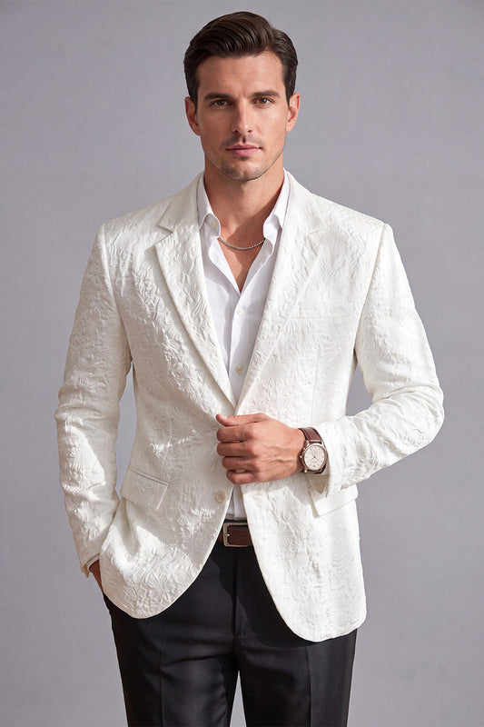 Veste de costume de bal pour homme, col cranté blanc, un bouton