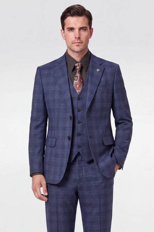 Costumes de bal pour homme 3 pièces bleu marine avec revers cranté et simple boutonnage