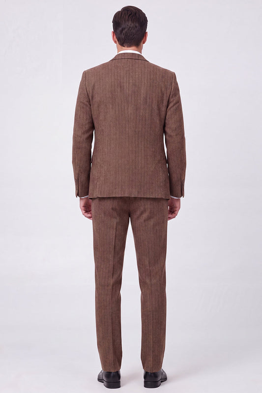 Costumes de bal pour homme 3 pièces marron à revers crantés, simple boutonnage