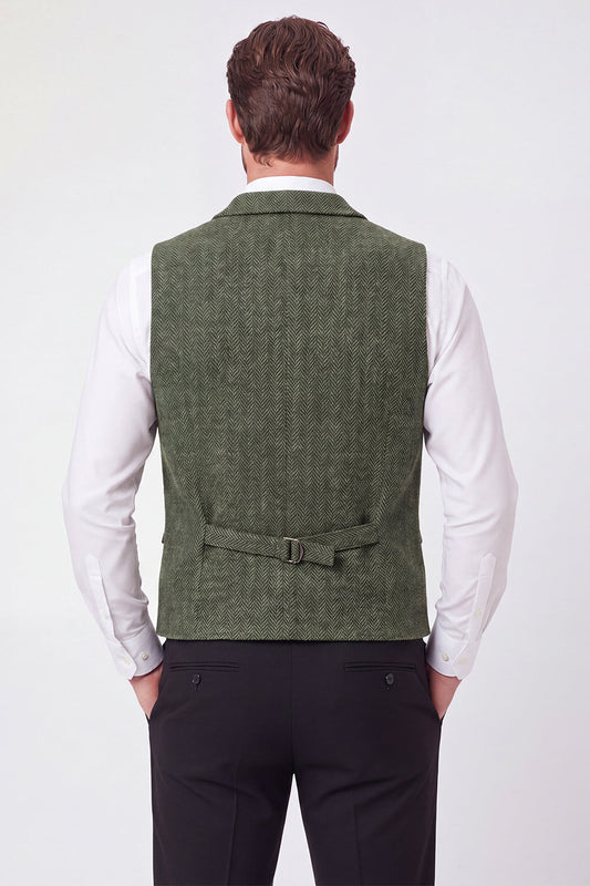 Gilet de costume homme vert armée à simple boutonnage et revers cranté