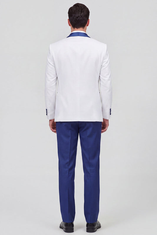Costumes de mariage 3 pièces pour homme avec revers châle bleu et un bouton