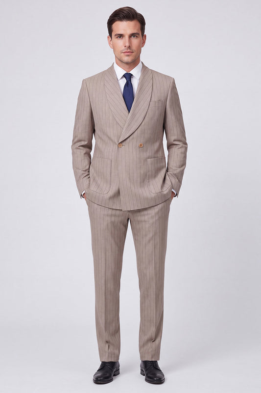 Costume de bal deux pièces croisé à revers châle couleur café pour hommes