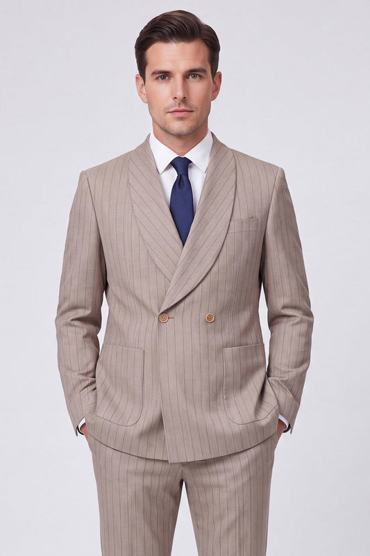 Costume de bal deux pièces croisé à revers châle couleur café pour hommes