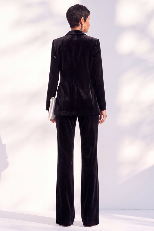 Black Velvet Peak Lapel Pantsuits Women's Formal Suits