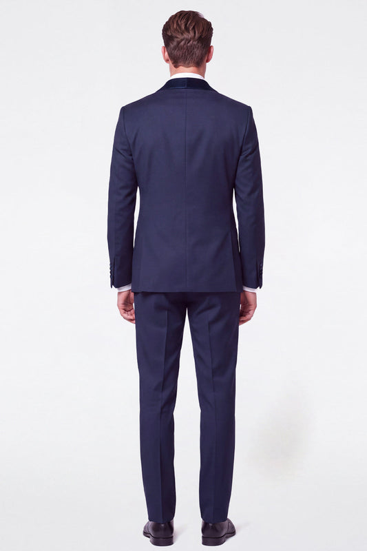 Costume de bal 3 pièces bleu foncé à revers châle et simple boutonnage pour homme
