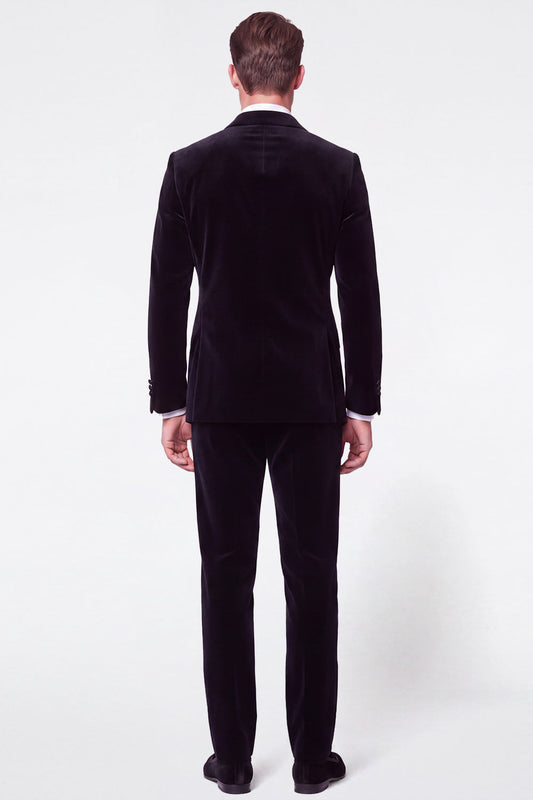 Costume de bal deux pièces en velours noir à revers crantés pour hommes, croisé