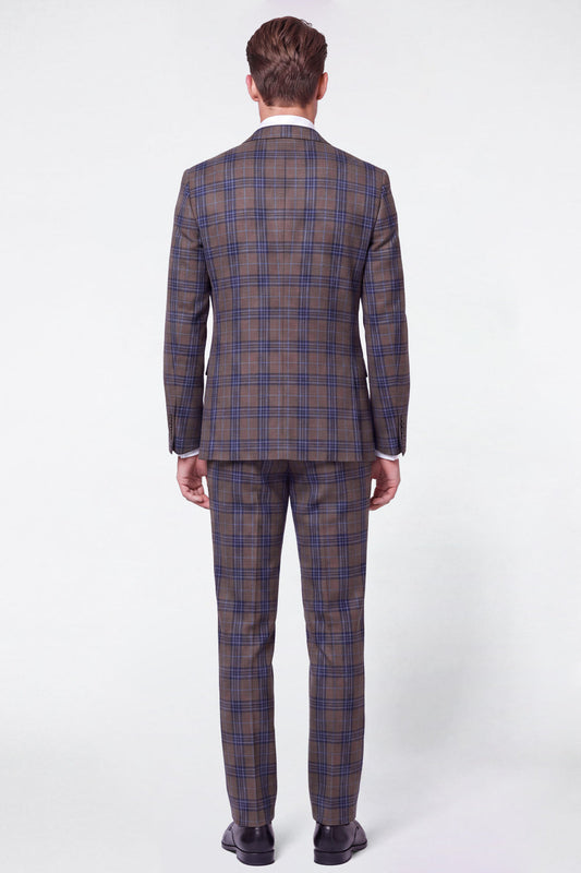 Costumes de bal pour homme 3 pièces gris à carreaux revers châle simple boutonnage