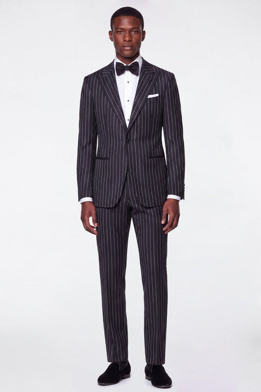 Costumes de bal noirs et gris pour hommes, 2 pièces, revers crantés, rayures fines, simple boutonnage