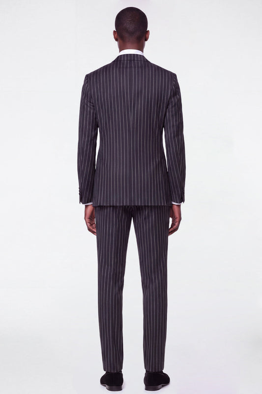 Costumes de bal noirs et gris pour hommes, 2 pièces, revers crantés, rayures fines, simple boutonnage